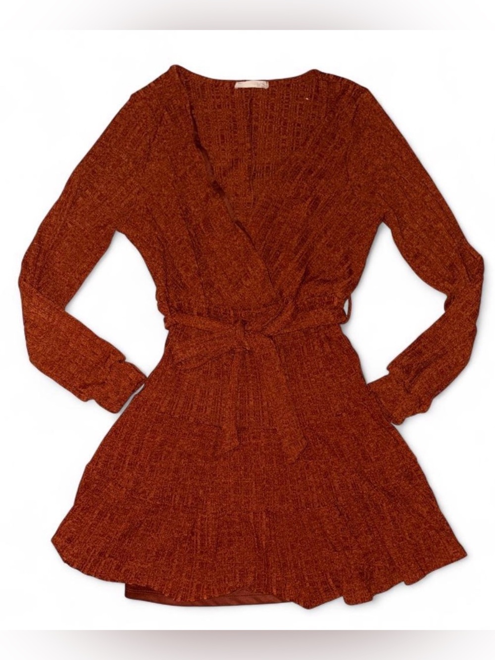 Altar'd State Rust Knit Wrap-Front Long Sleeve Dress